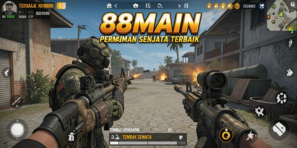 Tampilan antarmuka permainan Tembak Senjata yang intuitif dan dinamis.
