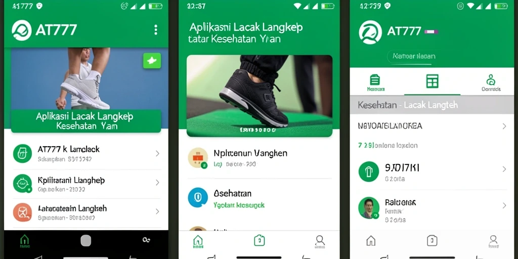 Antarmuka aplikasi AT777 dengan fitur Lacak Langkah yang intuitif.