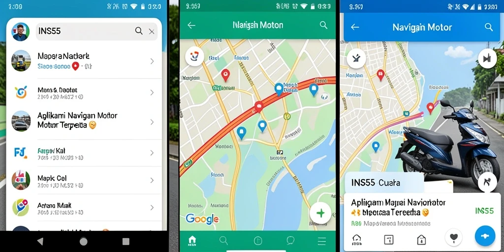 Antarmuka aplikas navigasi motor yang sederhana dan informatif.
