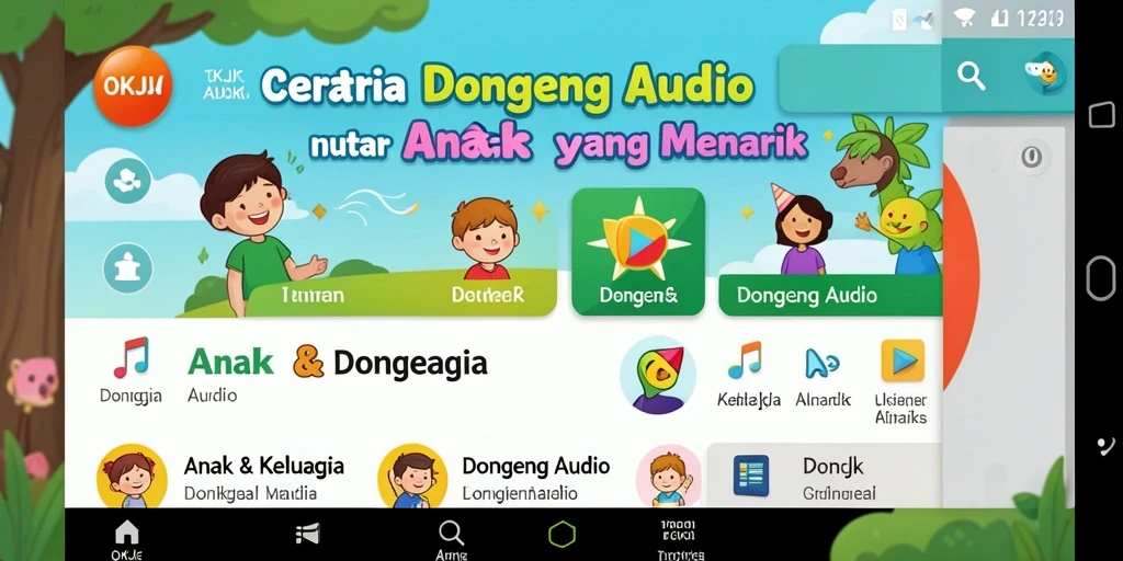Antarmuka aplikasi OKJK yang menarik dan ramah anak.