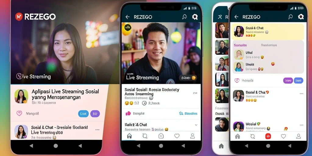 Antarmuka pengguna aplikasi REZEGO saat live streaming.