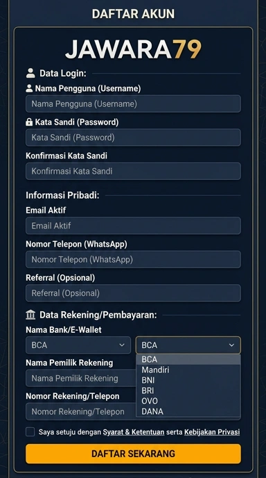 Panduan Registrasi Akun Baru Jawara79 untuk Android